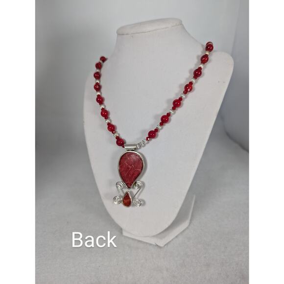 Indonesian coral+ crystals  necklace+earrings Sterling SP beads Statement NWT - Picture 6 of 6